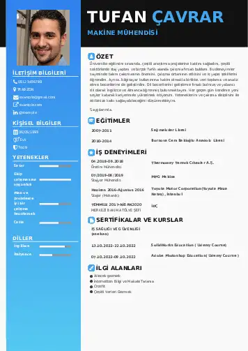 Makine Mühendisi Cv Örnekleri cv indir